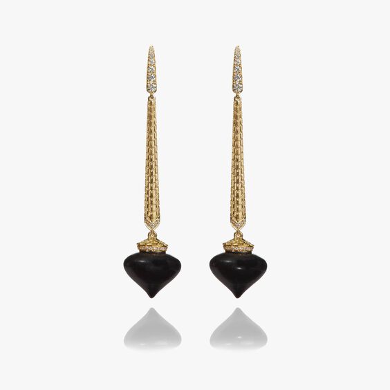 Touch Wood 18ct Gold Ebony Drop Earrings