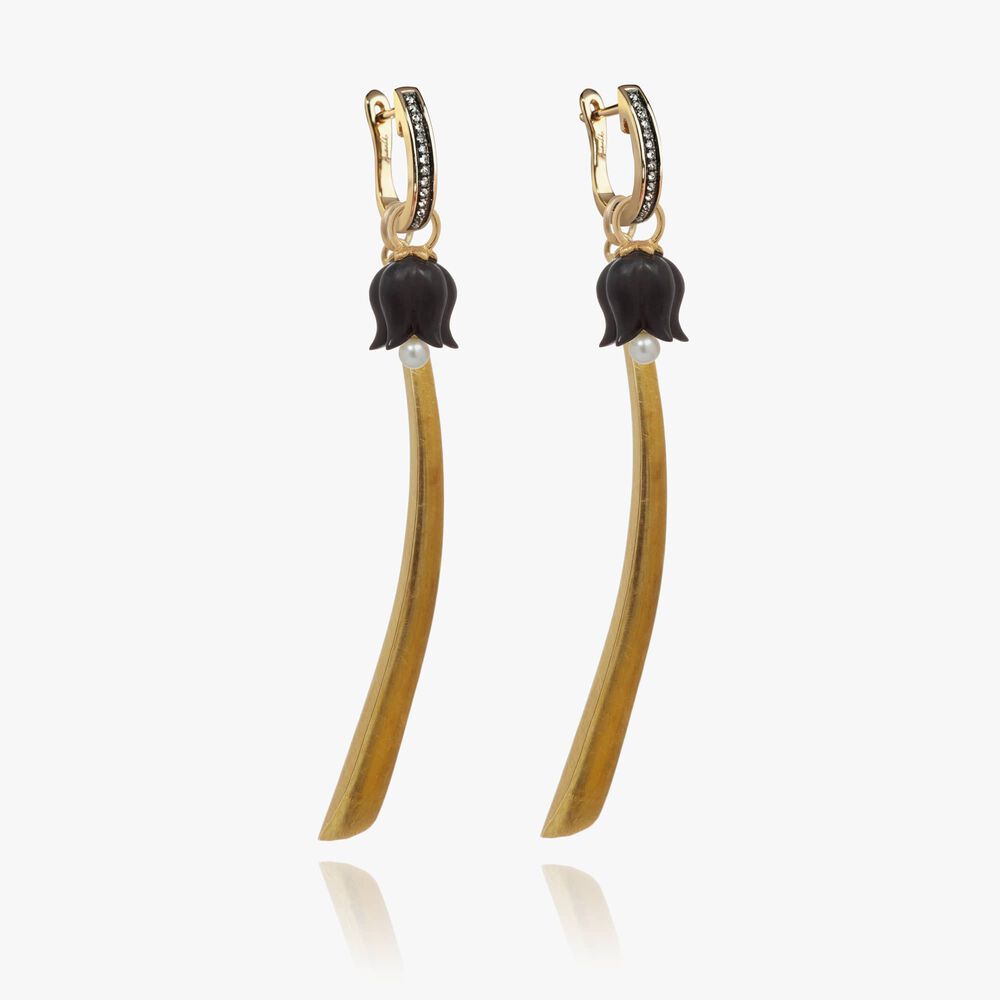 Tulips 18ct Yellow Gold Ebony Palm Earrings | Annoushka jewelley