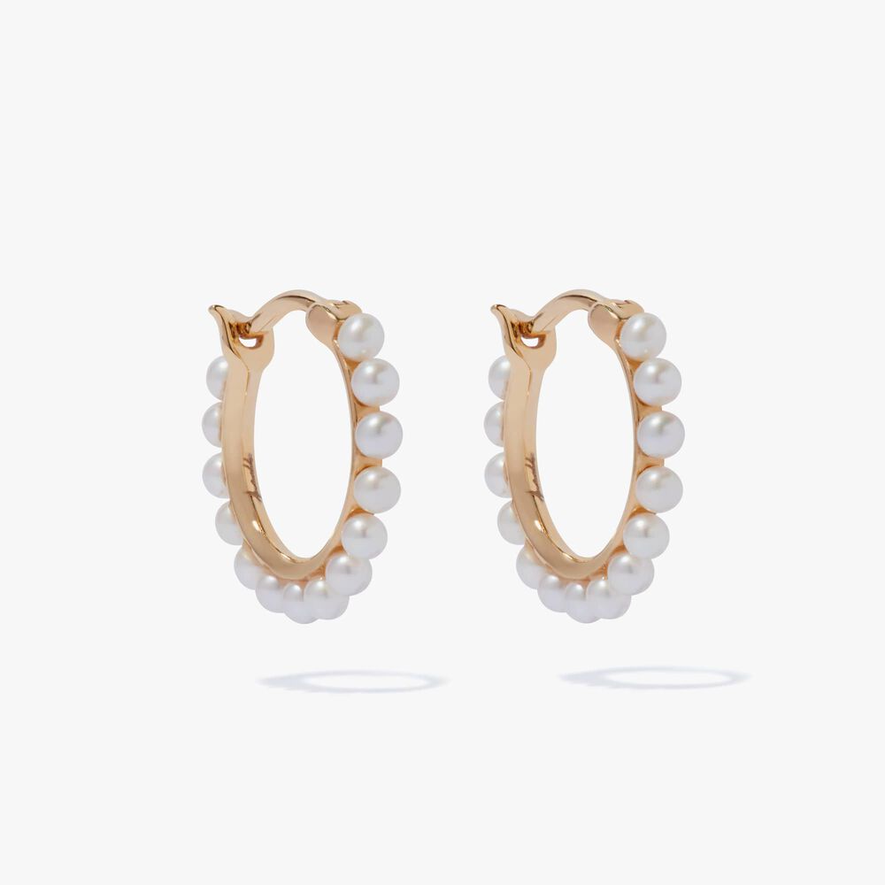18ct Yellow Gold Pearl Hoop Earrings | Annoushka jewelley