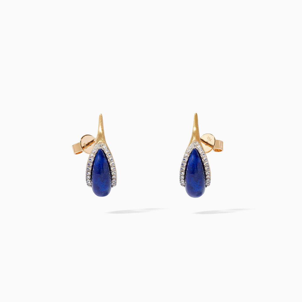 18ct Yellow Gold Lapis Lazuli & Diamond Hoop Earrings | Annoushka jewelley