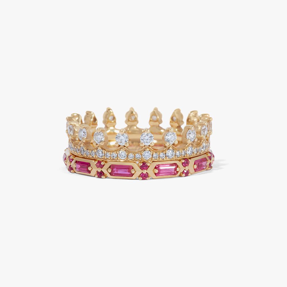 18ct Gold Pink Sapphire Crown Baguette Ring Stack | Annoushka jewelley