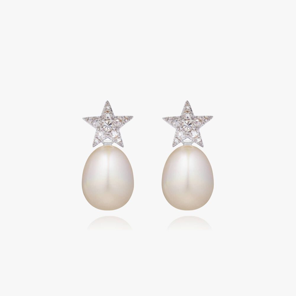 18ct White Gold Pearl & Diamond Star Earrings | Annoushka jewelley
