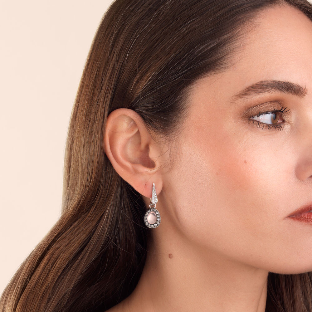 Dusty Diamonds 18ct White Gold Rose Quartz Earring Drops | Annoushka jewelley