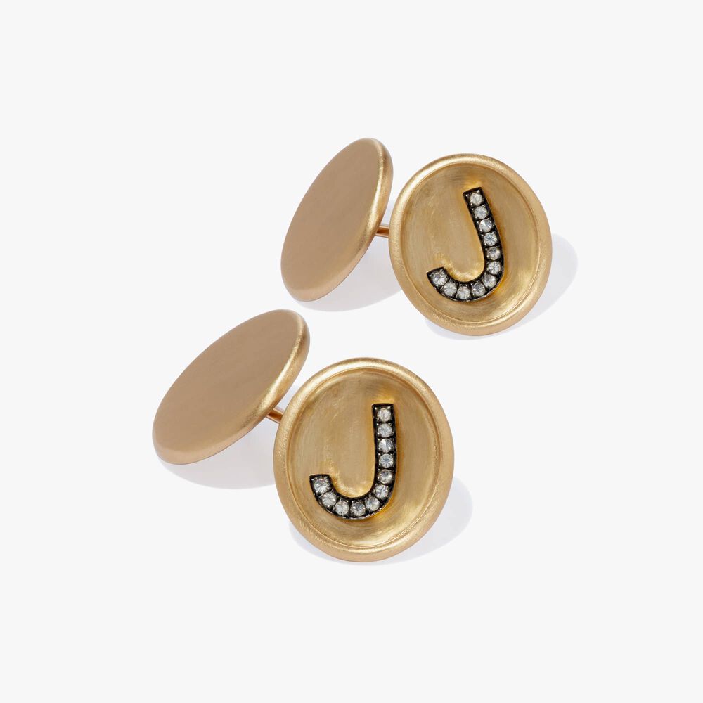 18ct Satin Gold Diamond Initial J Cufflinks | Annoushka jewelley