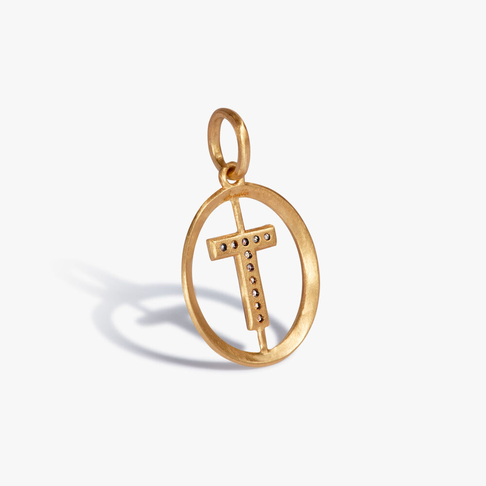 Initials 18ct Yellow Gold Diamond T Pendant | Annoushka jewelley