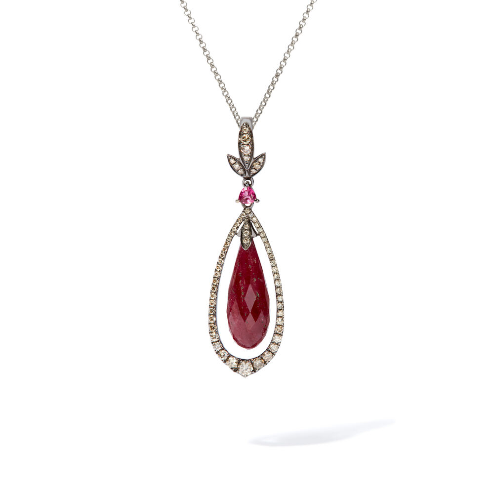 Unique 18ct White Gold Ruby Diamond Pendant | Annoushka jewelley
