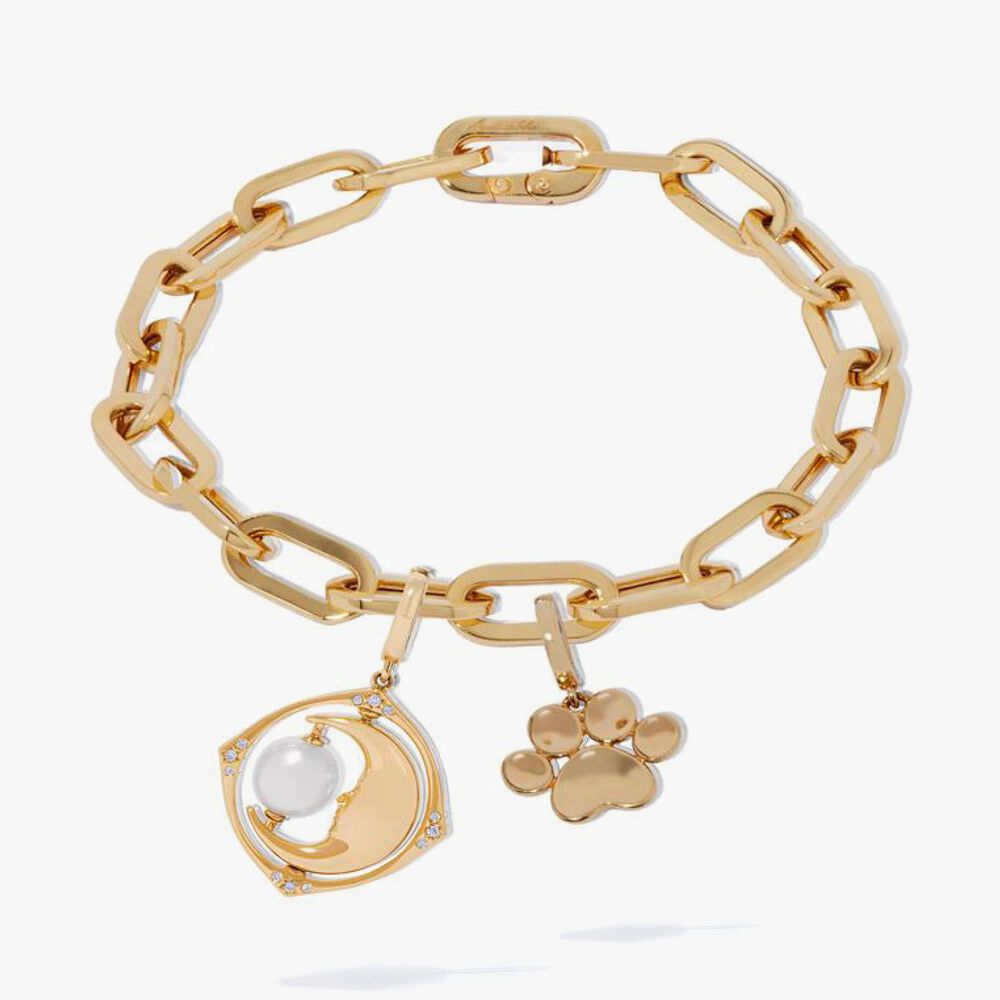 18ct Gold Pearl Spinning Moon and Paw Charm Bracelet | Annoushka jewelley