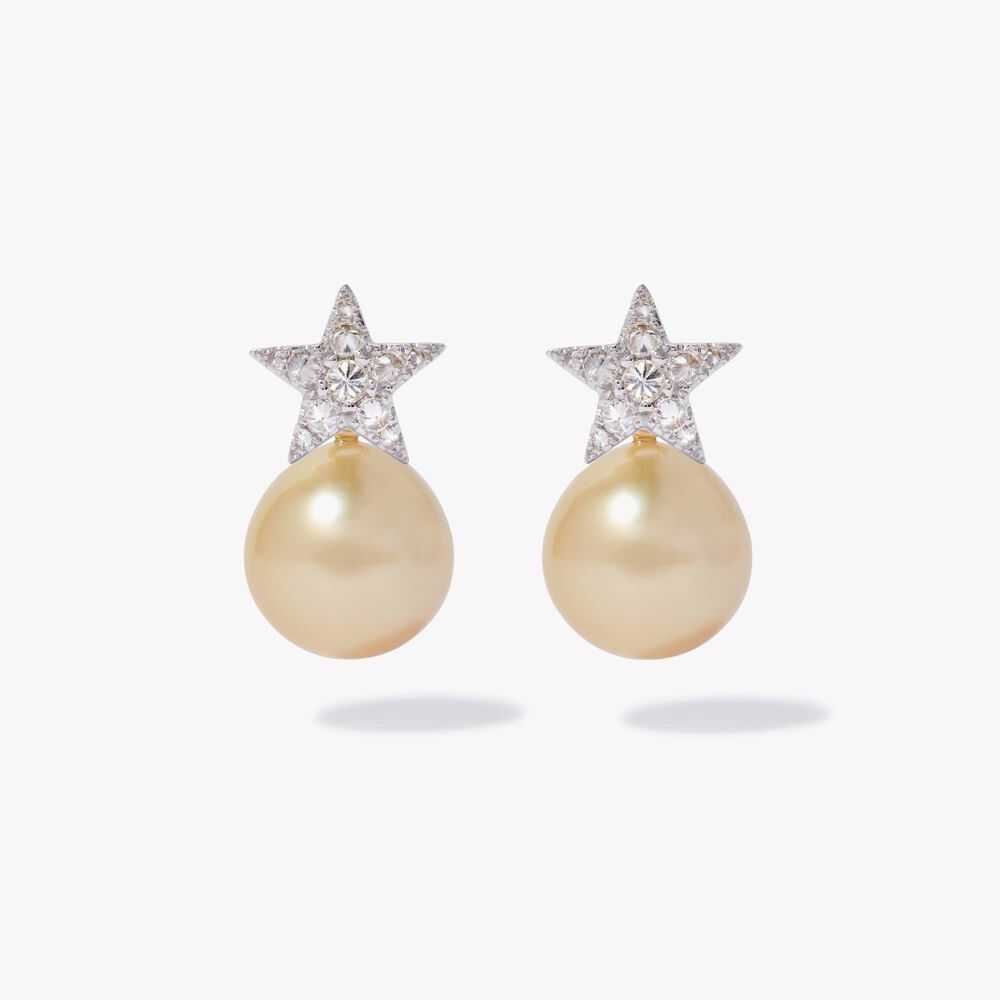 18ct White Gold South Sea Golden Pearl & Diamond Star Earrings | Annoushka jewelley