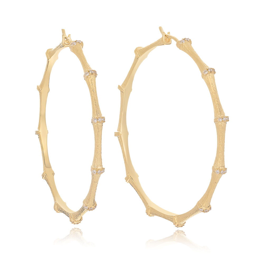 Bamboo 18ct Gold Diamond Large Hoop Earrings | Annoushka jewelley
