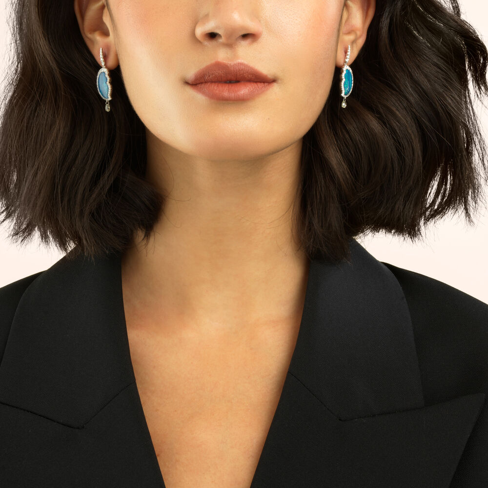 Unique 18ct White Gold Opal Diamond Drop Earrings | Annoushka jewelley