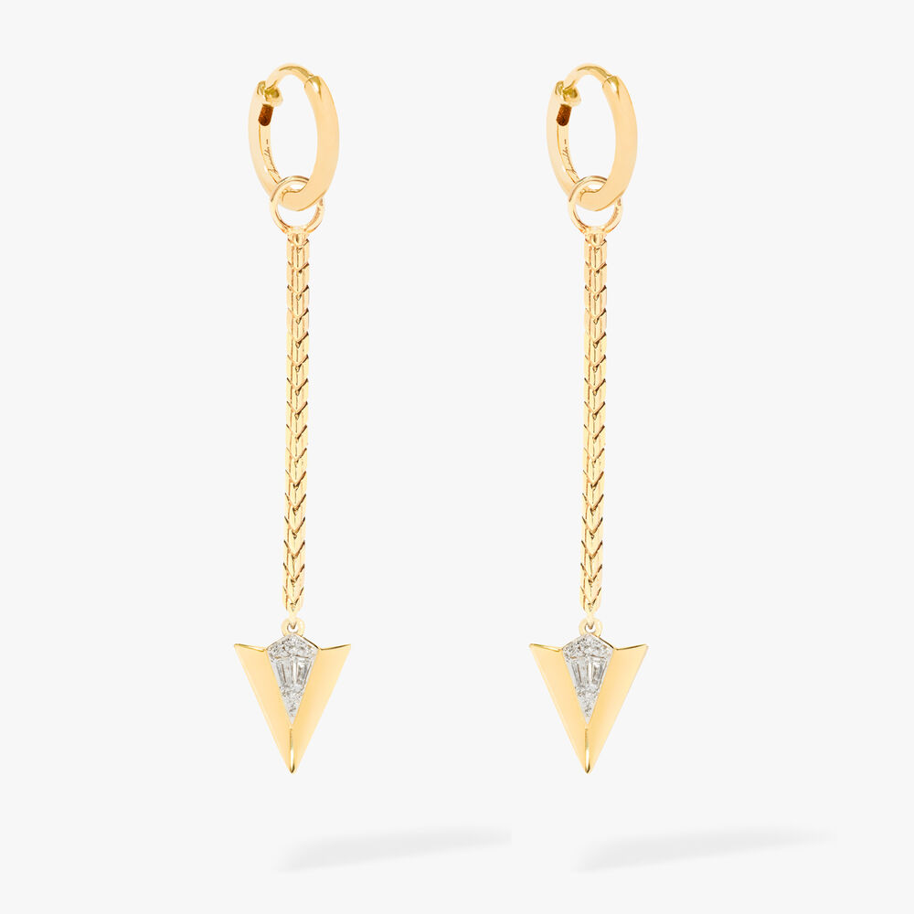 Flight 18ct Yellow Gold Diamond Long Arrow Earrings | Annoushka jewelley
