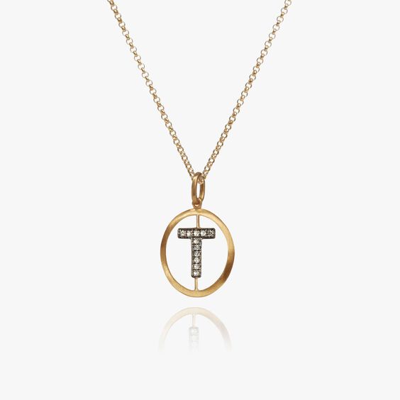 Initials 18ct Yellow Gold Diamond T Necklace