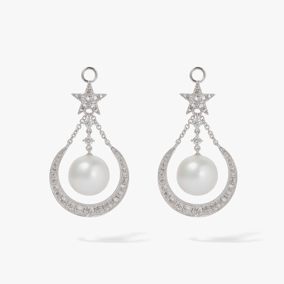 18ct White Gold Diamond & Pearl Earring Drops