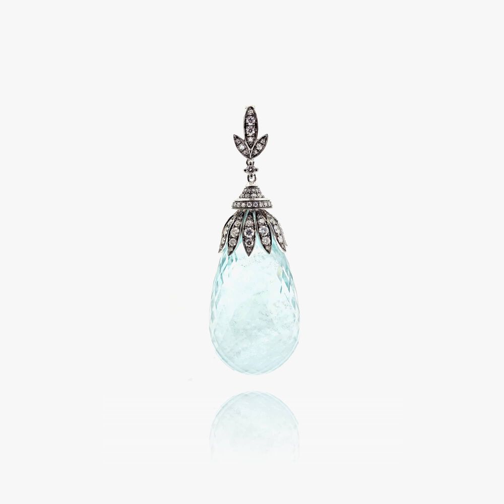 Unique 18ct White Gold Aquamarine Diamond Pendant | Annoushka jewelley