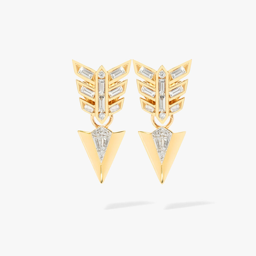 Flight 18ct Yellow Gold Arrow Baguette Diamond Earrings | Annoushka jewelley