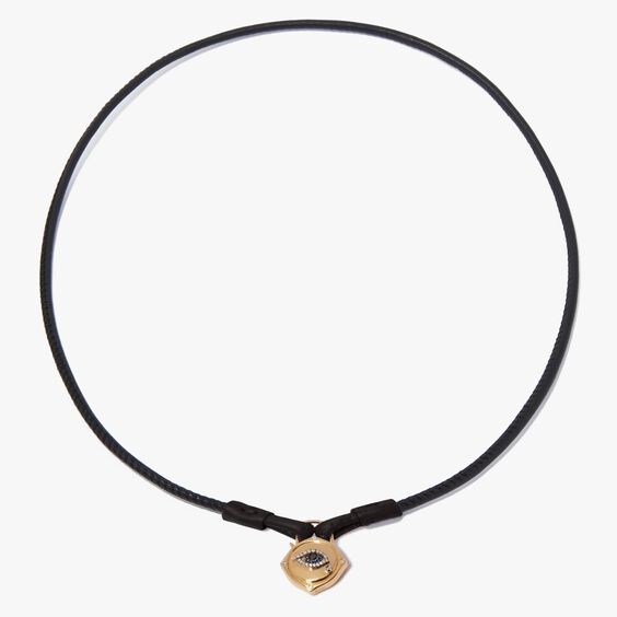 Lovelock 18ct Yellow Gold Leather Evil Eye Necklace