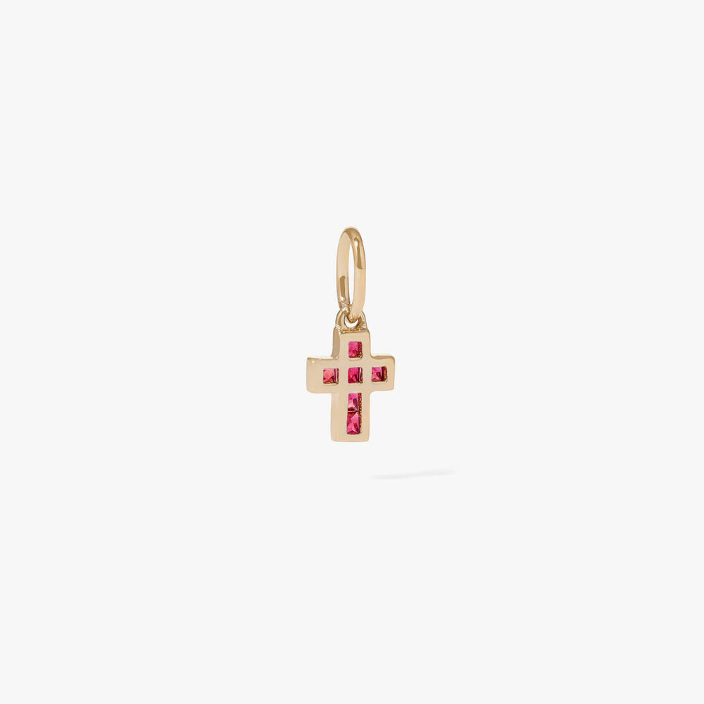 Tokens 14ct Yellow Gold Pink Sapphire Cross Pendant | Annoushka jewelley