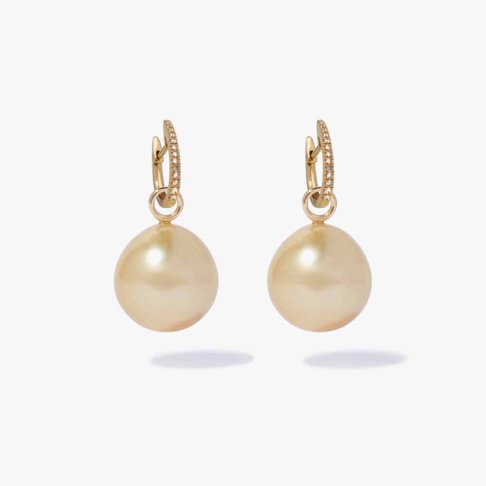 18ct Yellow Gold South Sea Golden Pearl & Diamond Earrings | Annoushka jewelley