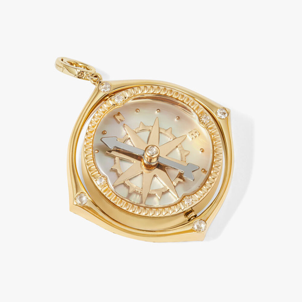 18ct Yellow Gold Pearl & Diamond Spinning Compass Pendant | Annoushka jewelley