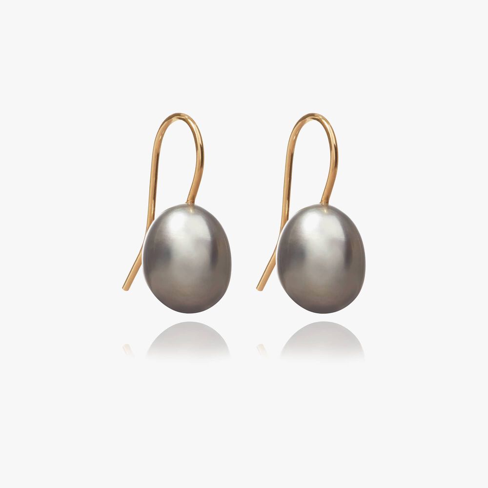 18ct Gold & Grey Baroque Pearl Hook Drop Earrings | Annoushka jewelley