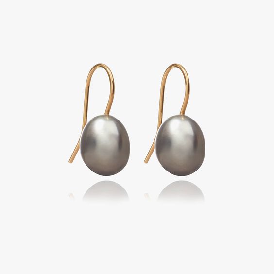 18ct Gold & Grey Baroque Pearl Hook Drop Earrings