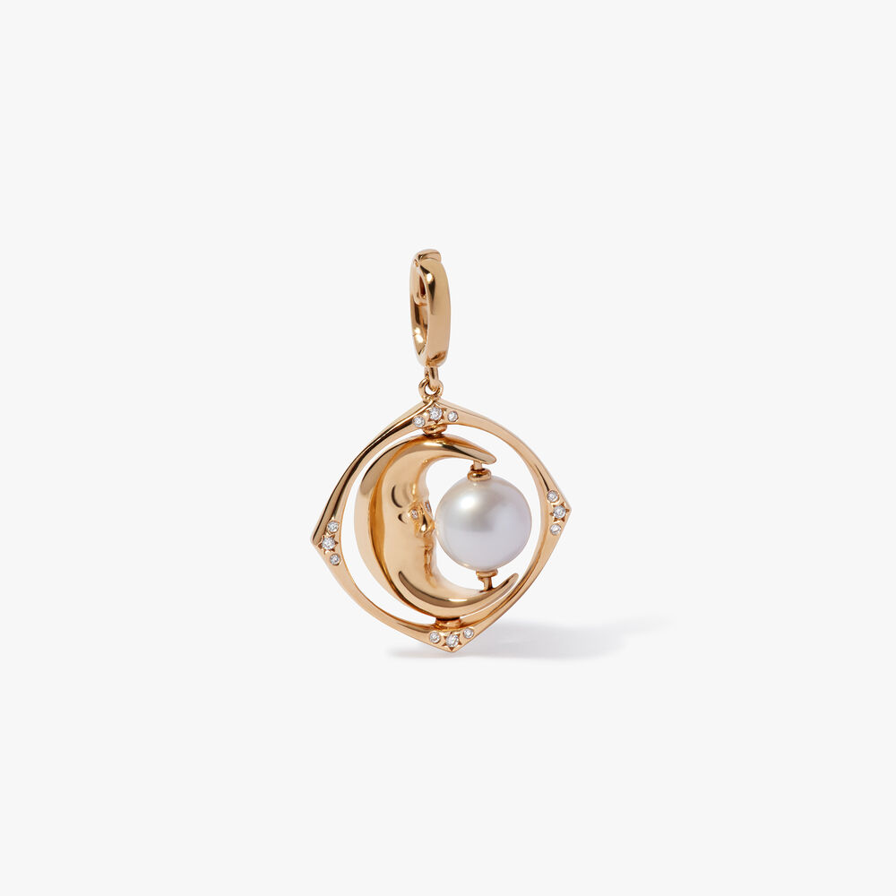 Mythology 18ct Yellow Gold Pearl Spinning Mini Moon Charm Pendant | Annoushka jewelley