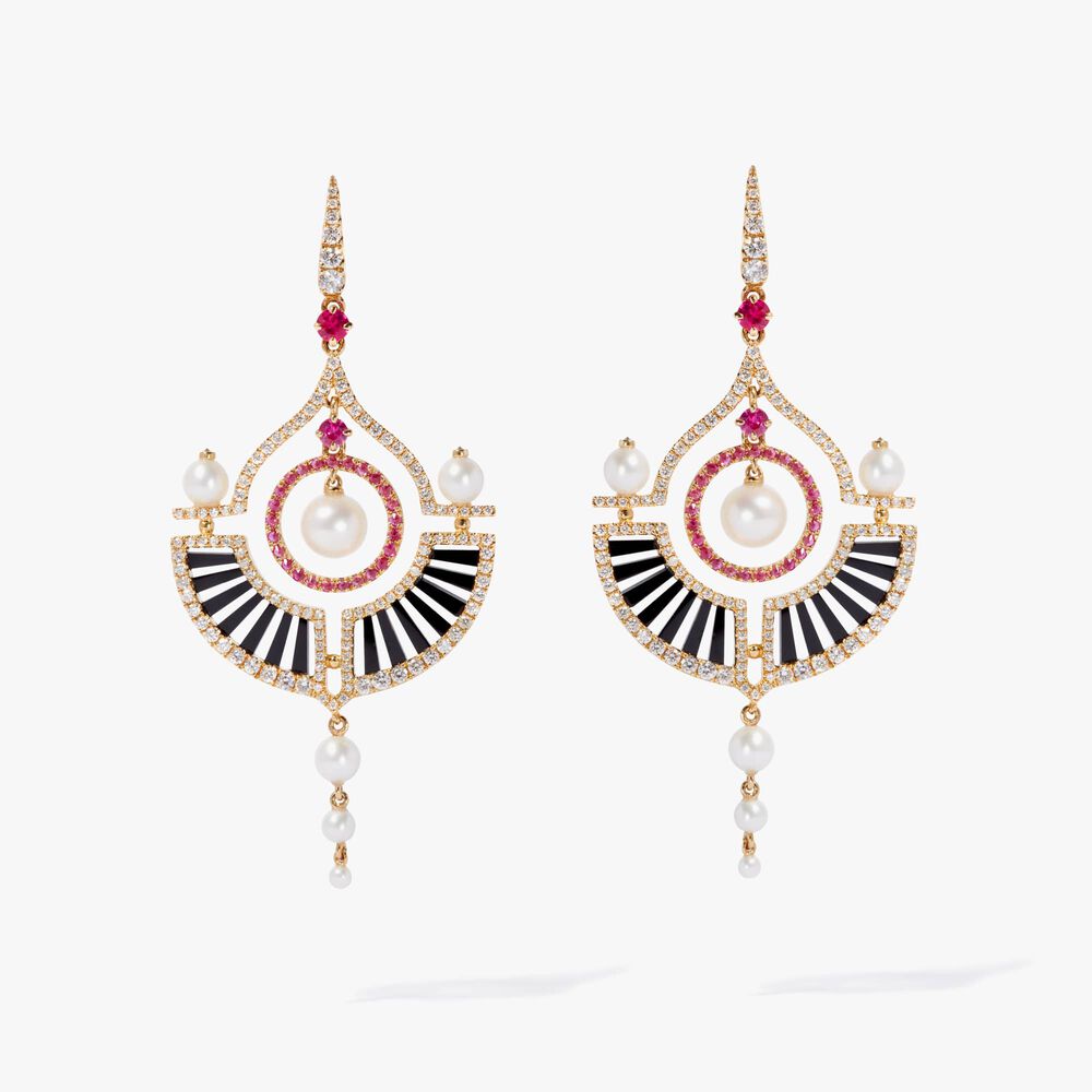 Unique 18ct Gold Pearl Diamond Drop Earrings | Annoushka jewelley