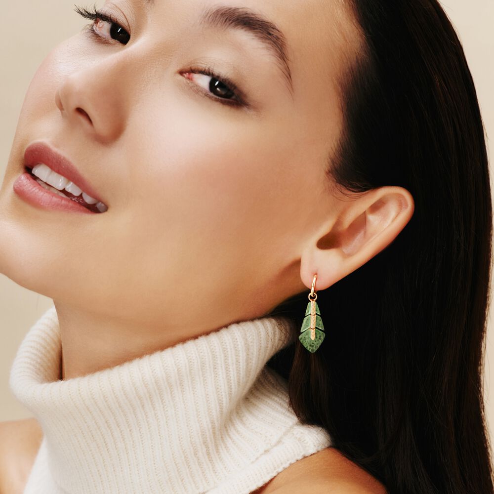 Flight 18ct Yellow Gold Feather Jade Earring Drops | Annoushka jewelley