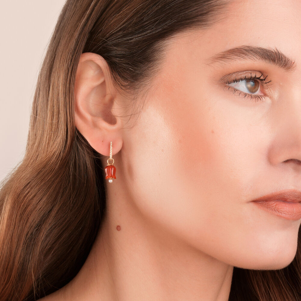 18ct Gold Red Agate Pearl Tulip Earring Drops | Annoushka jewelley