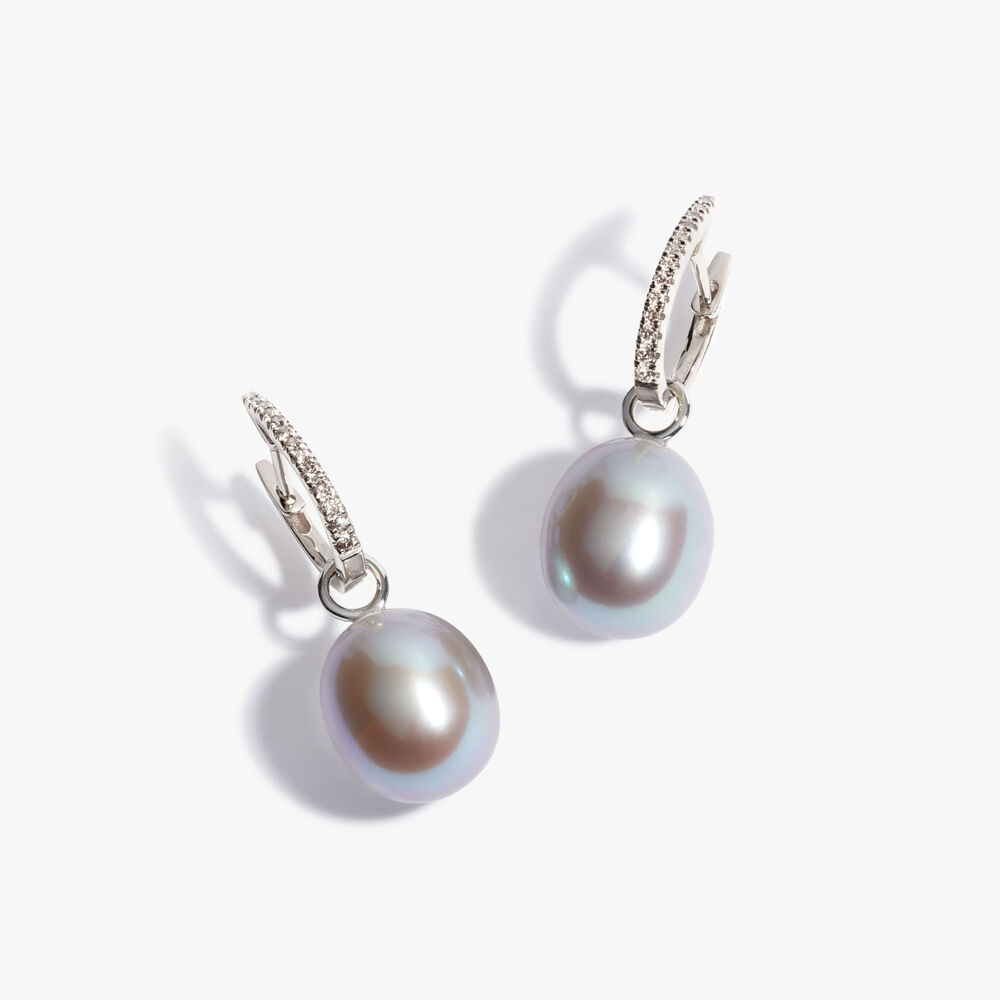 18ct White Gold Grey Pearl Diamond Earrings | Annoushka jewelley