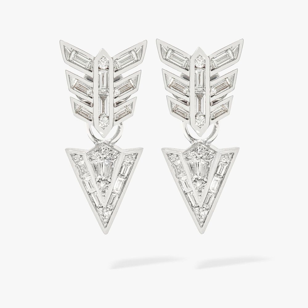 Flight 18ct White Gold Arrow Baguette Diamond Earrings | Annoushka jewelley
