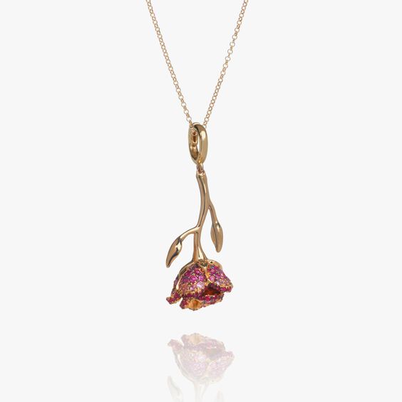 18ct Gold Ruby & Sapphire Wild Rose Necklace