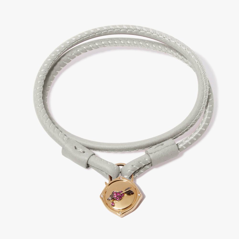 Lovelock 18ct Gold 41cms Cream Leather Heart & Arrow Charm Bracelet | Annoushka jewelley