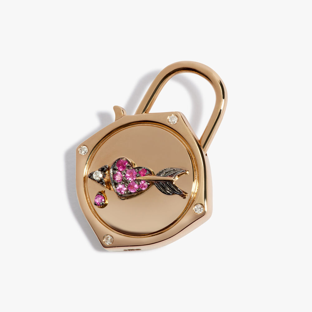Lovelock 18ct Yellow Gold Sapphire Heart & Arrow Charm Pendant | Annoushka jewelley