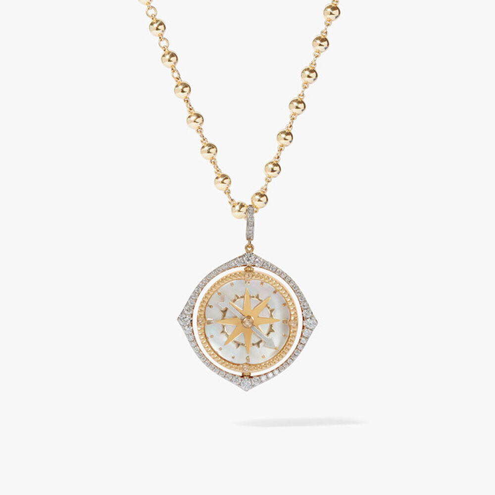 18ct Yellow Gold Pearl & Diamond Spinning Compass Necklace | Annoushka jewelley
