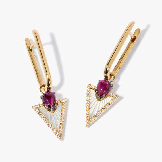 Kite 18ct Yellow Gold Garnet & Mother of Pearl Knuckle Earrings