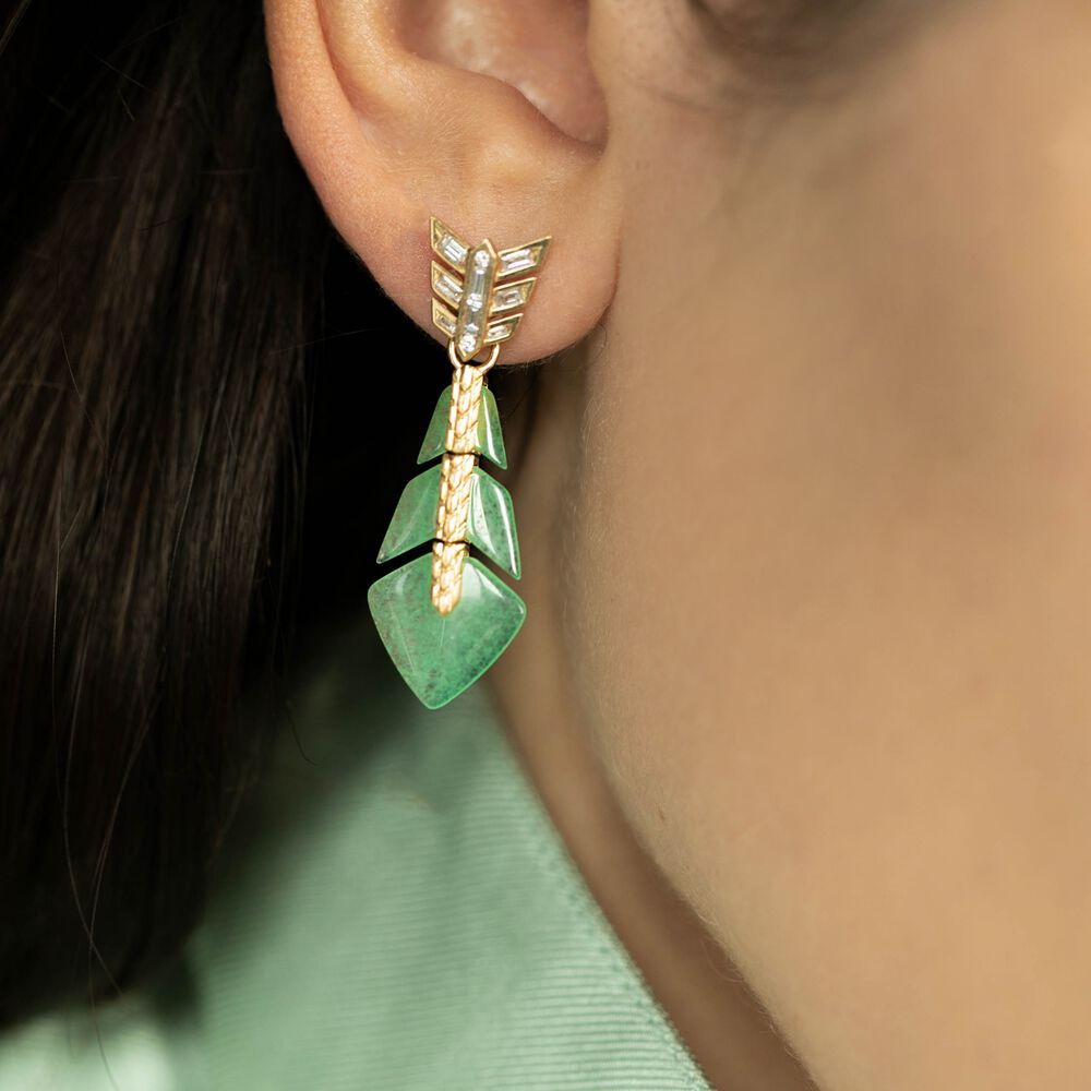 Flight 18ct Yellow Gold Feather Jade Earring Drops | Annoushka jewelley