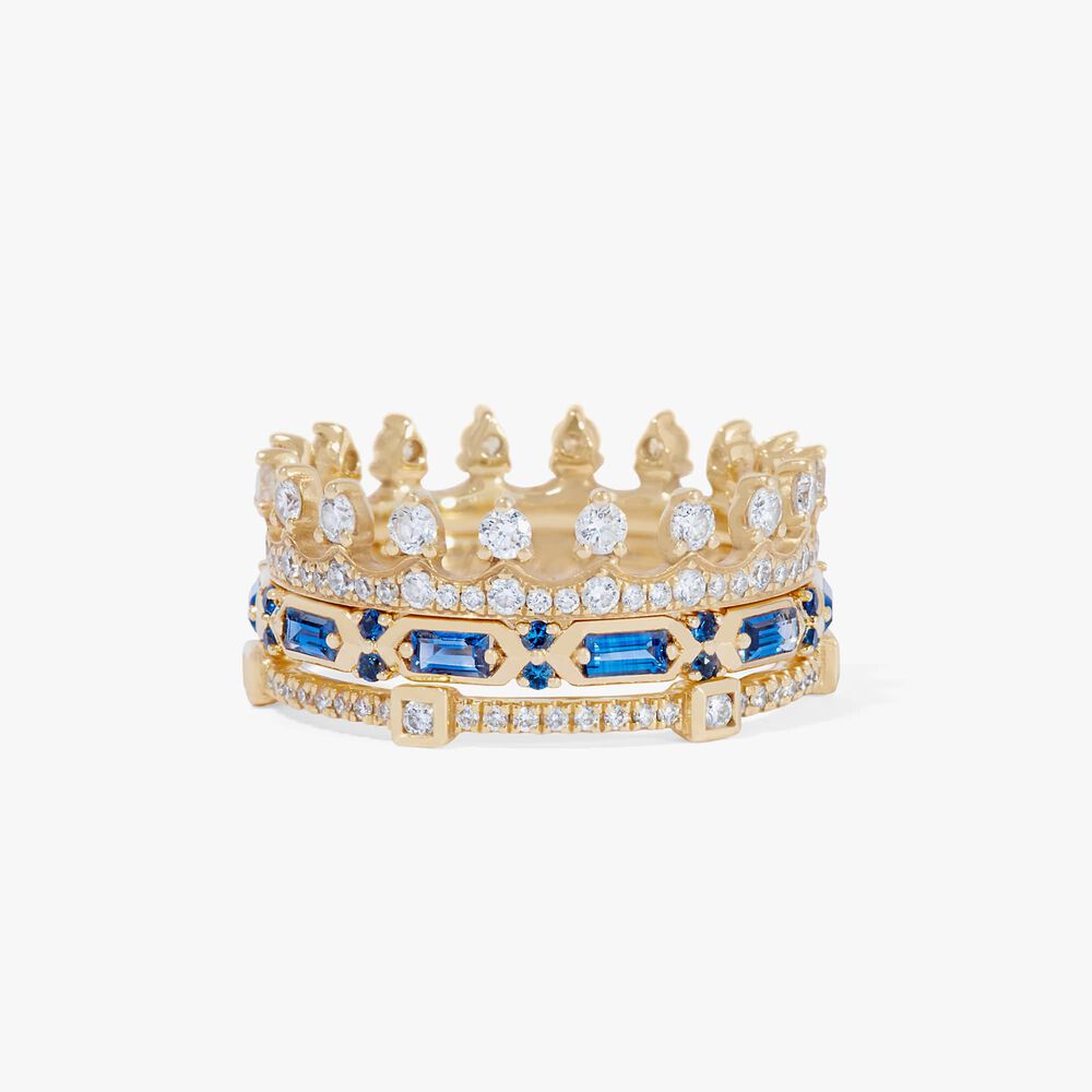 18ct Gold Blue Sapphire Crown Baguette Ring Stack | Annoushka jewelley