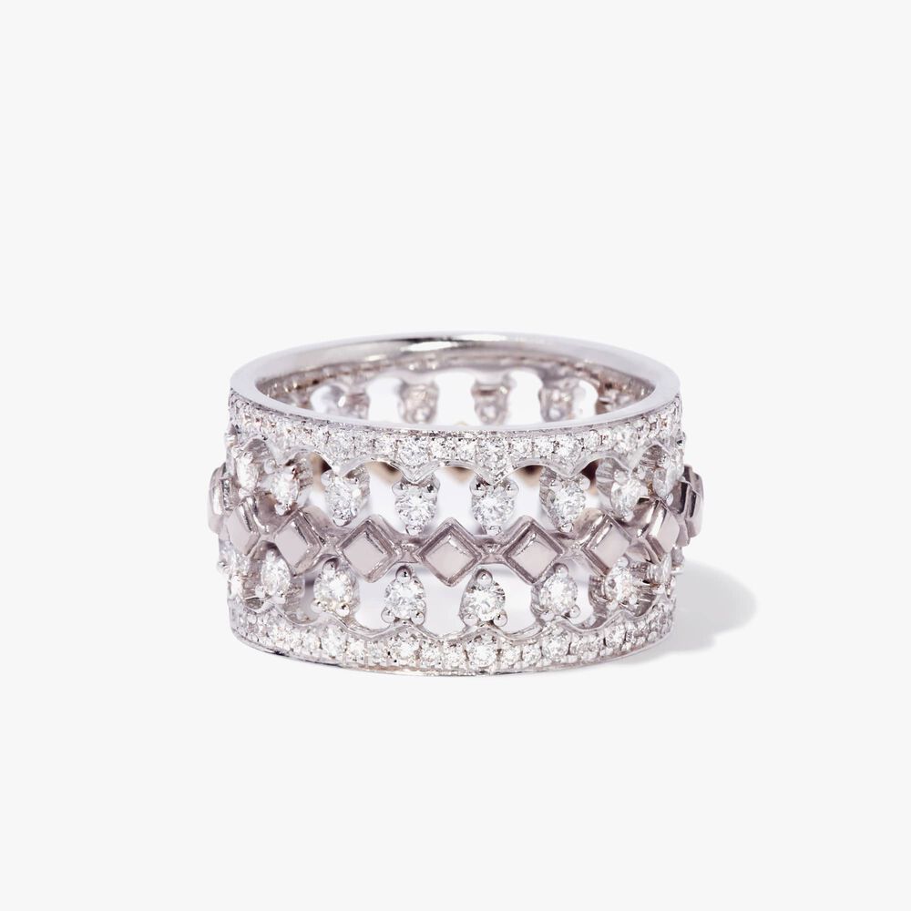 Crown & Stepping Stone 18ct White Gold Ring Stack | Annoushka jewelley