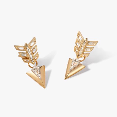Flight 18ct Yellow Gold Diamond Feather Arrow Earrings