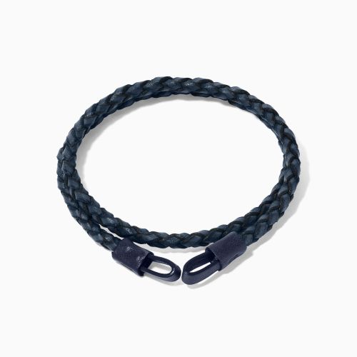 35cms Plaited Navy-Blue Leather Bracelet