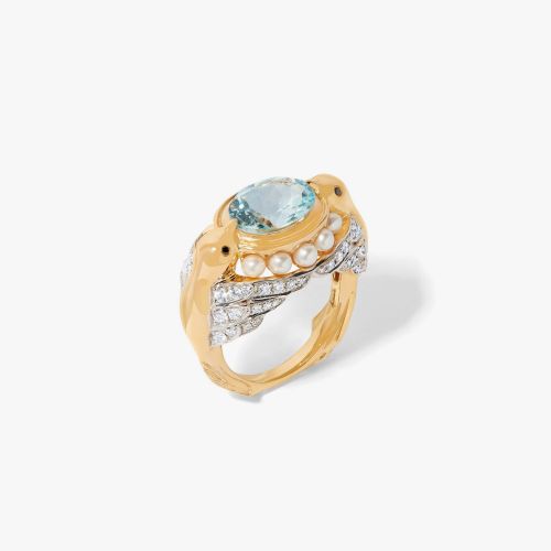 Annoushka x Temperley 18ct Yellow Gold Aquamarine Lovebirds Ring