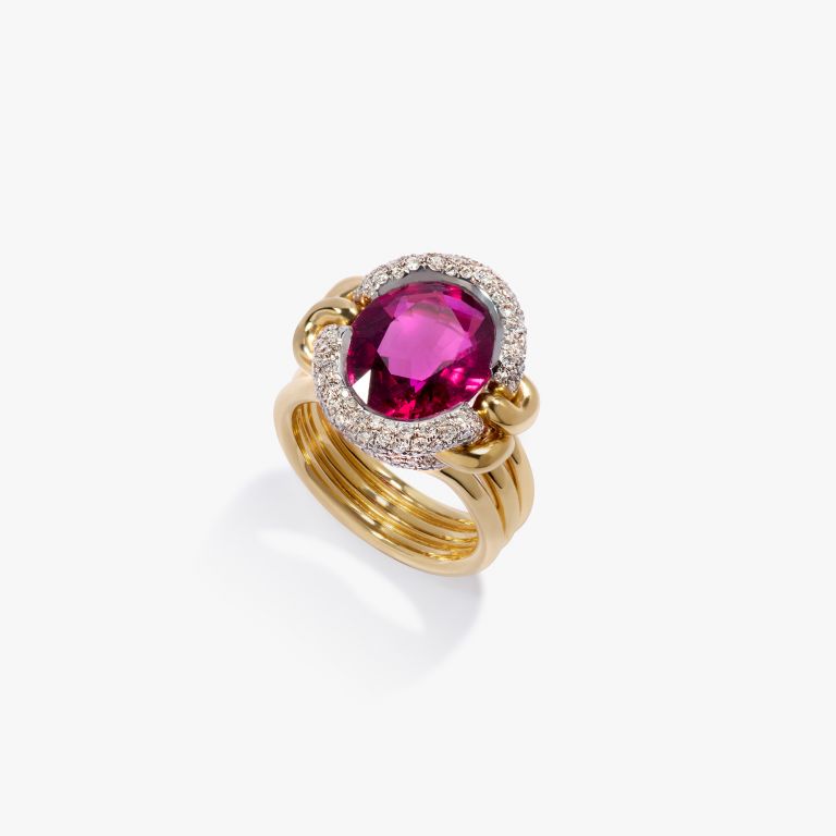 Knuckle Dust Rubellite Tourmaline & Diamond Ring main product photo