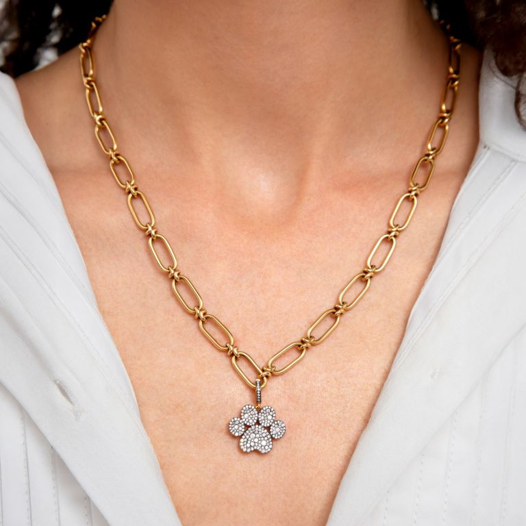 Diamond Paw Print Charm Pendant