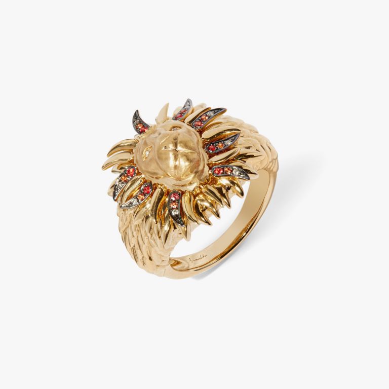 18ct Yellow Gold Sapphire African Lion Ring Annoushka International