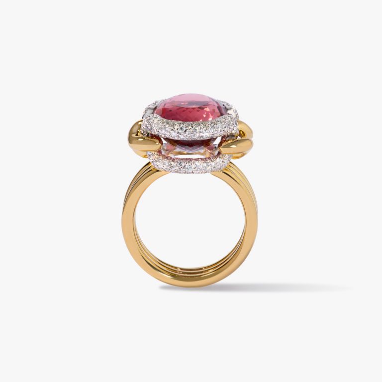 Knuckle Dust Pink Tourmaline & Diamond Ring
