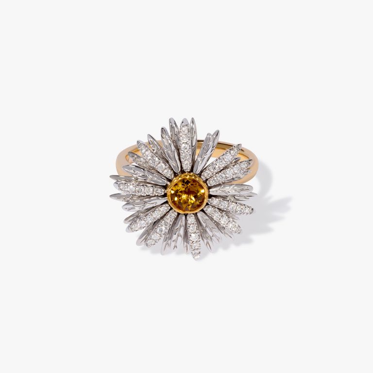 新品　blanciris ×joseph RING SUNSHINE 18ct Solid Yellow & White Gold Daisy Citrine & Diamond Cocktail
