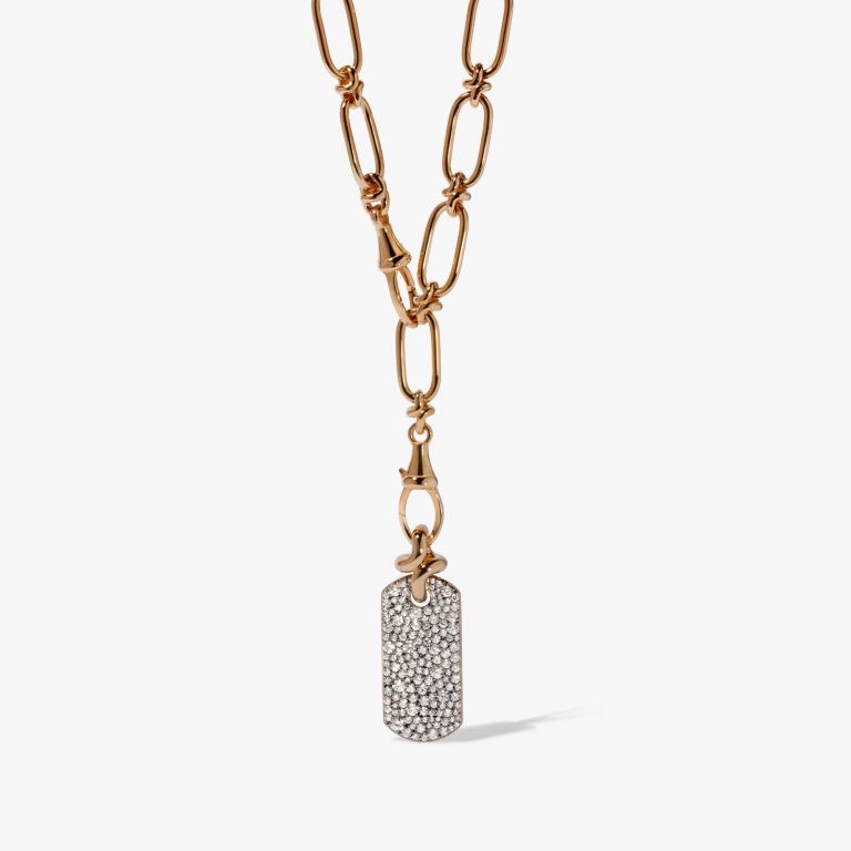 Knuckle 14ct Yellow Gold Diamond Dog Tag Necklace Annoushka UK