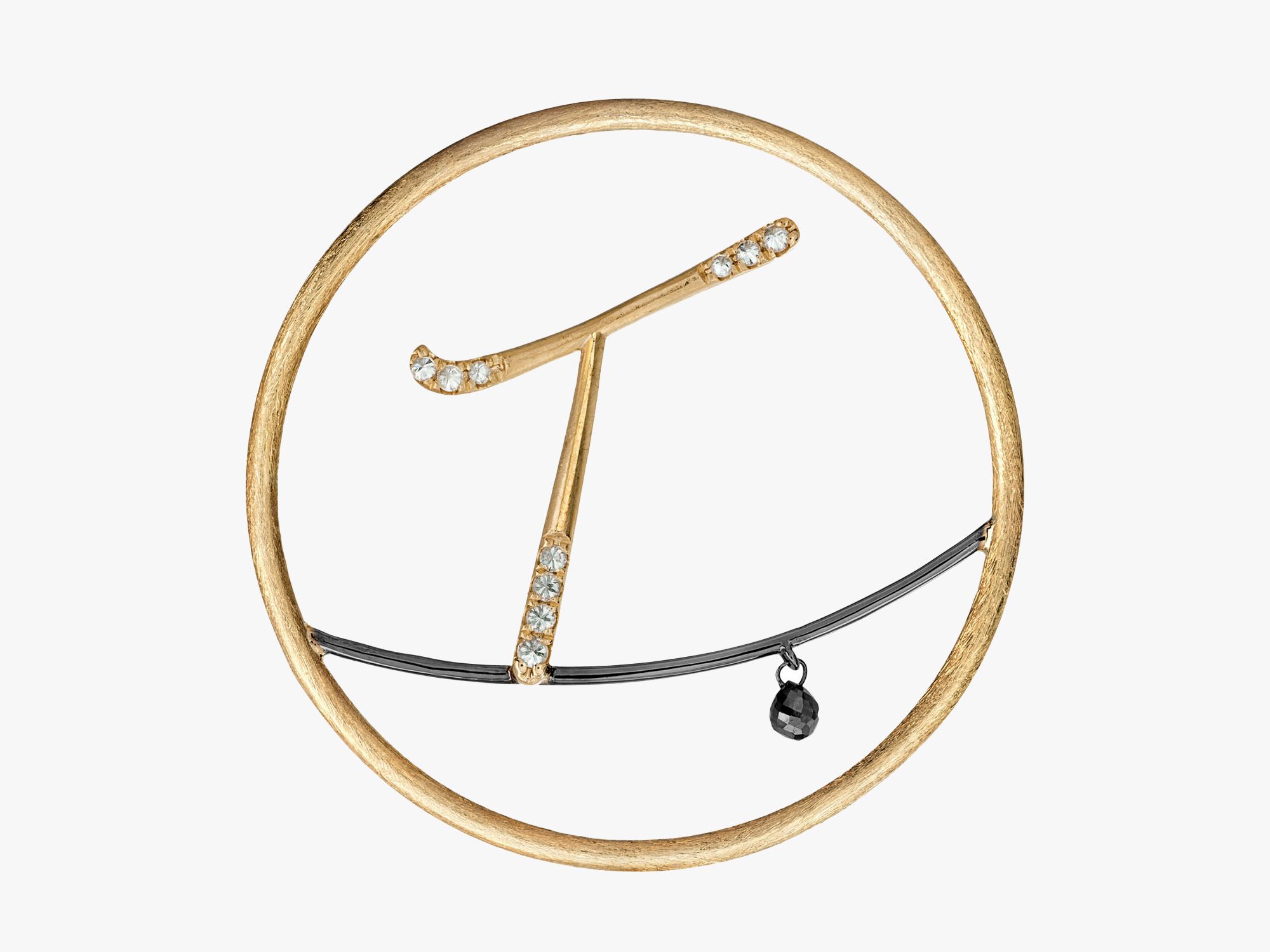 Hoopla 18ct Yellow Gold Diamond T Pendant Drop