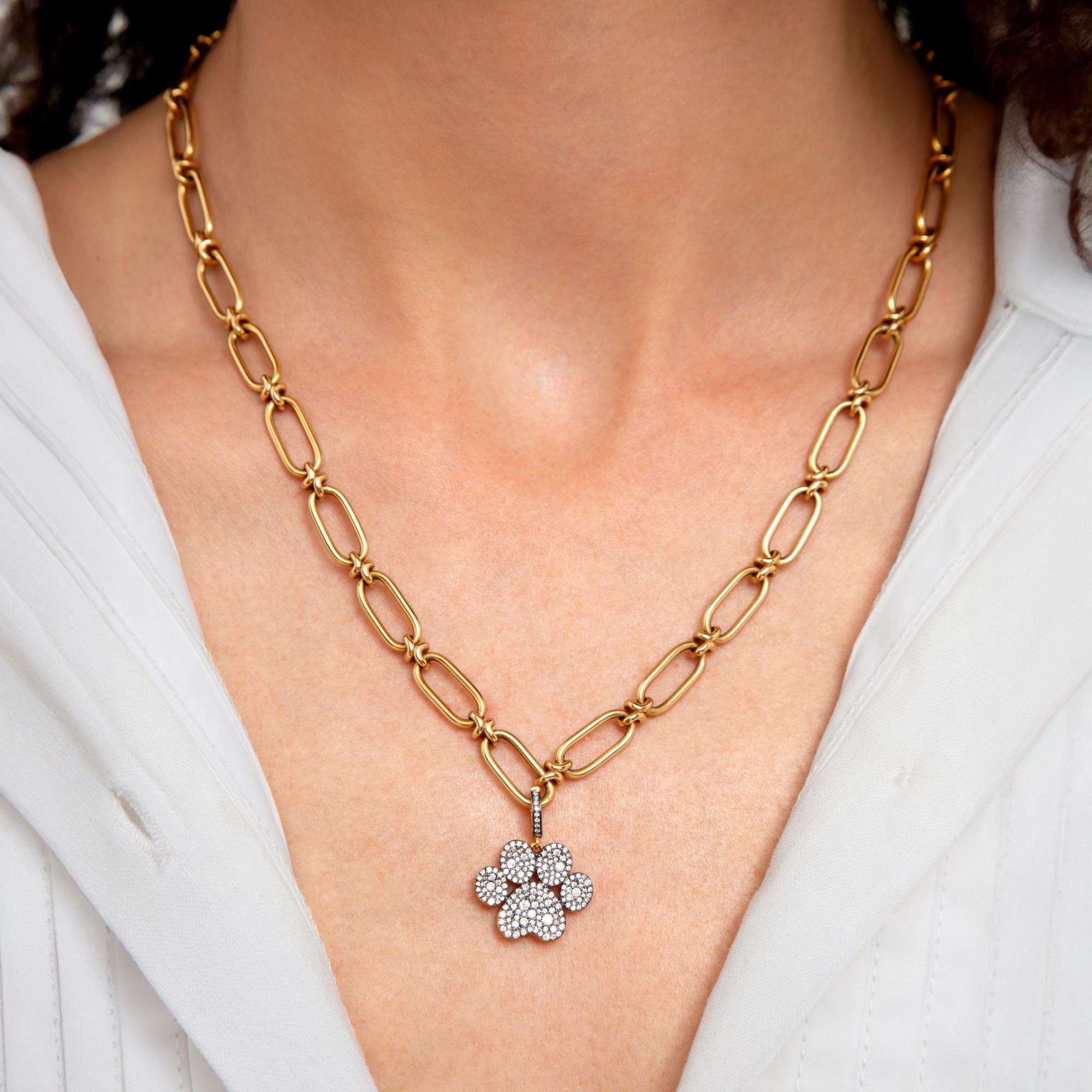 Diamond Paw Print Charm Pendant